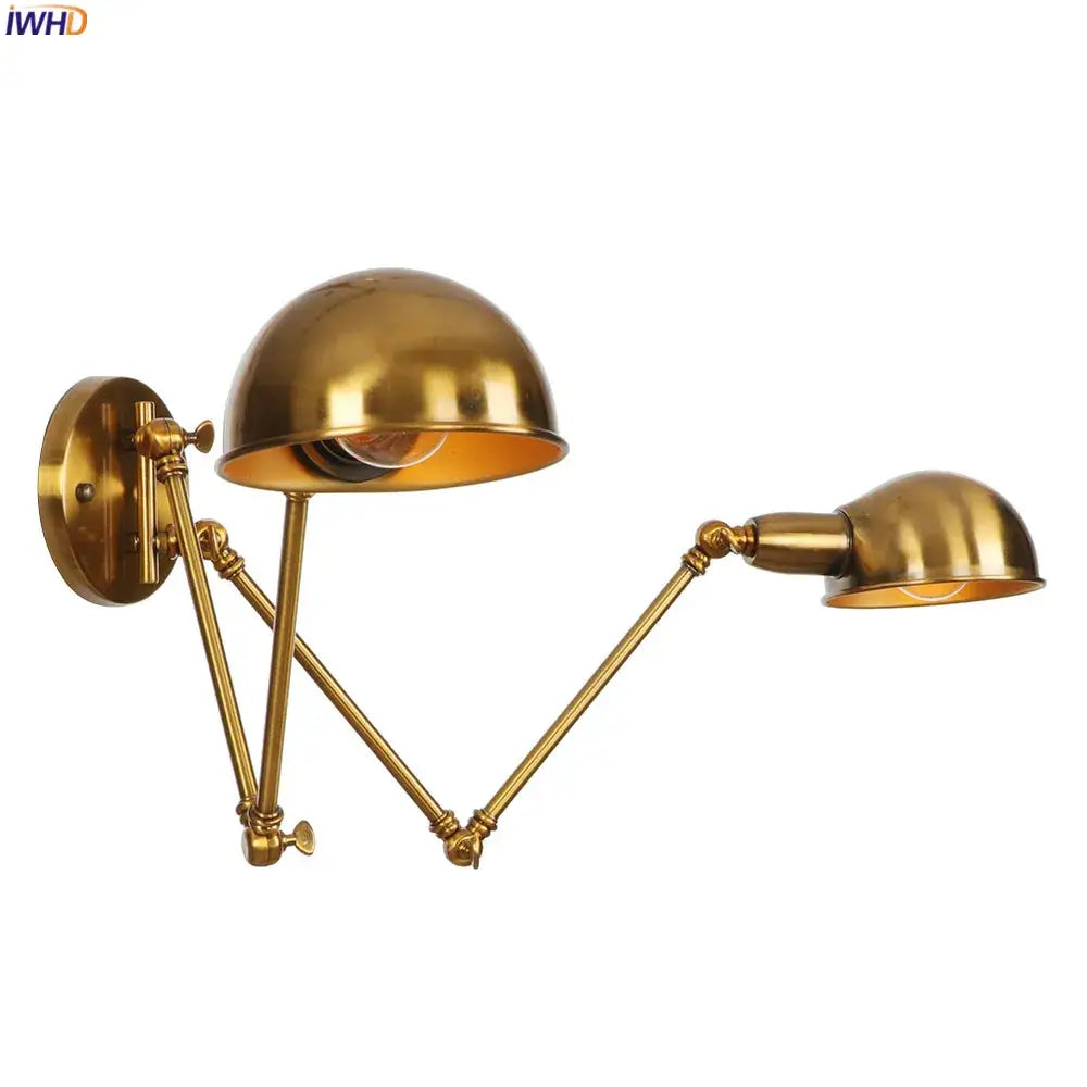 Industrial brass dual head adjustable wall sconce with two dome shades and articulated arms wall lamp decorbites wall sconce