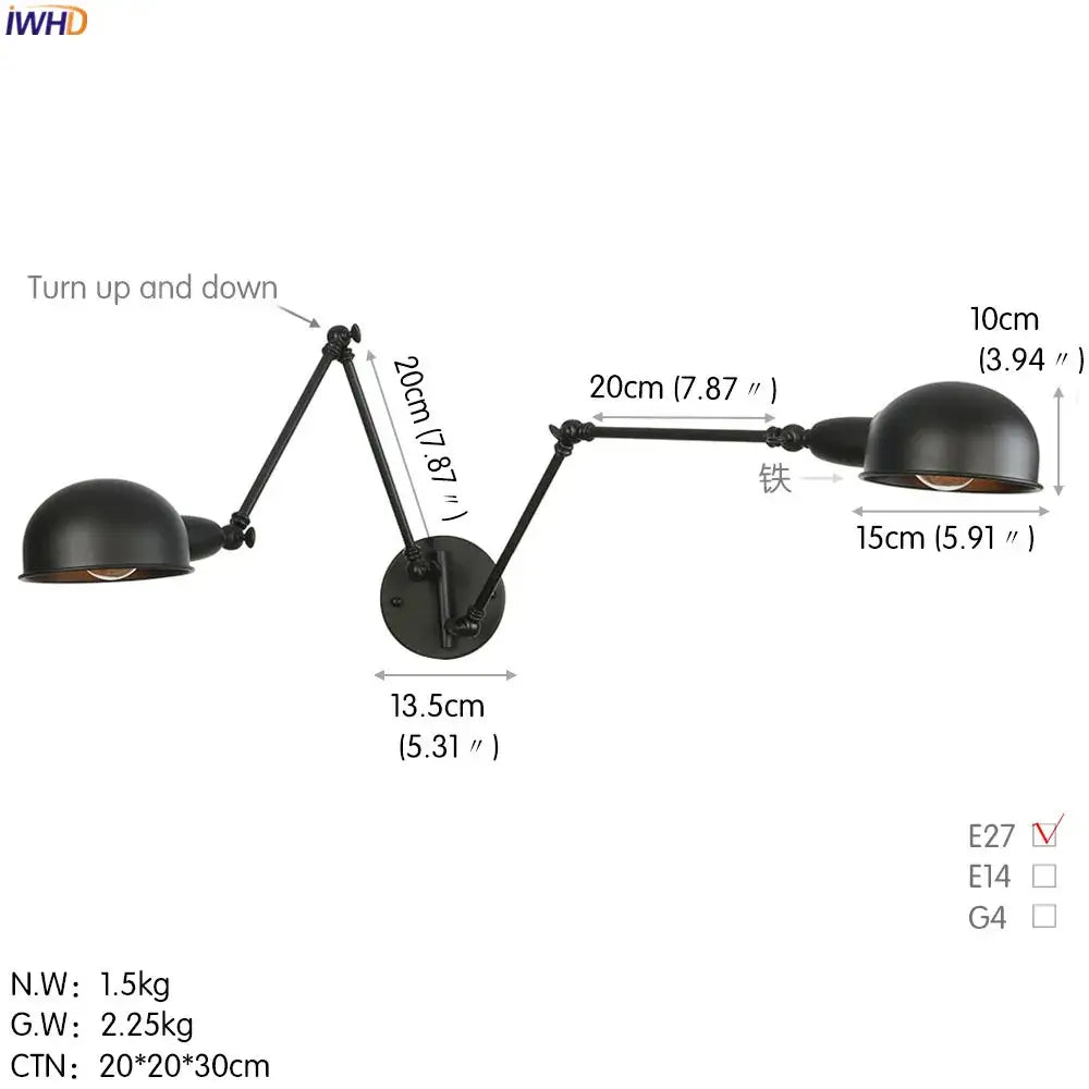 Black matte industrial brass dual head adjustable wall sconce with dome shades decorbites wall lamp for bedroom decor