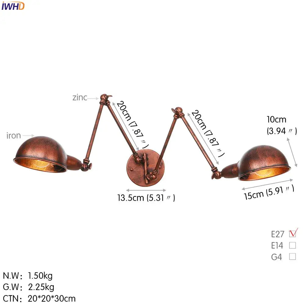 Copper-toned industrial brass dual head adjustable wall sconce with dome shades for bedroom wall lamp decorbites wall sconce