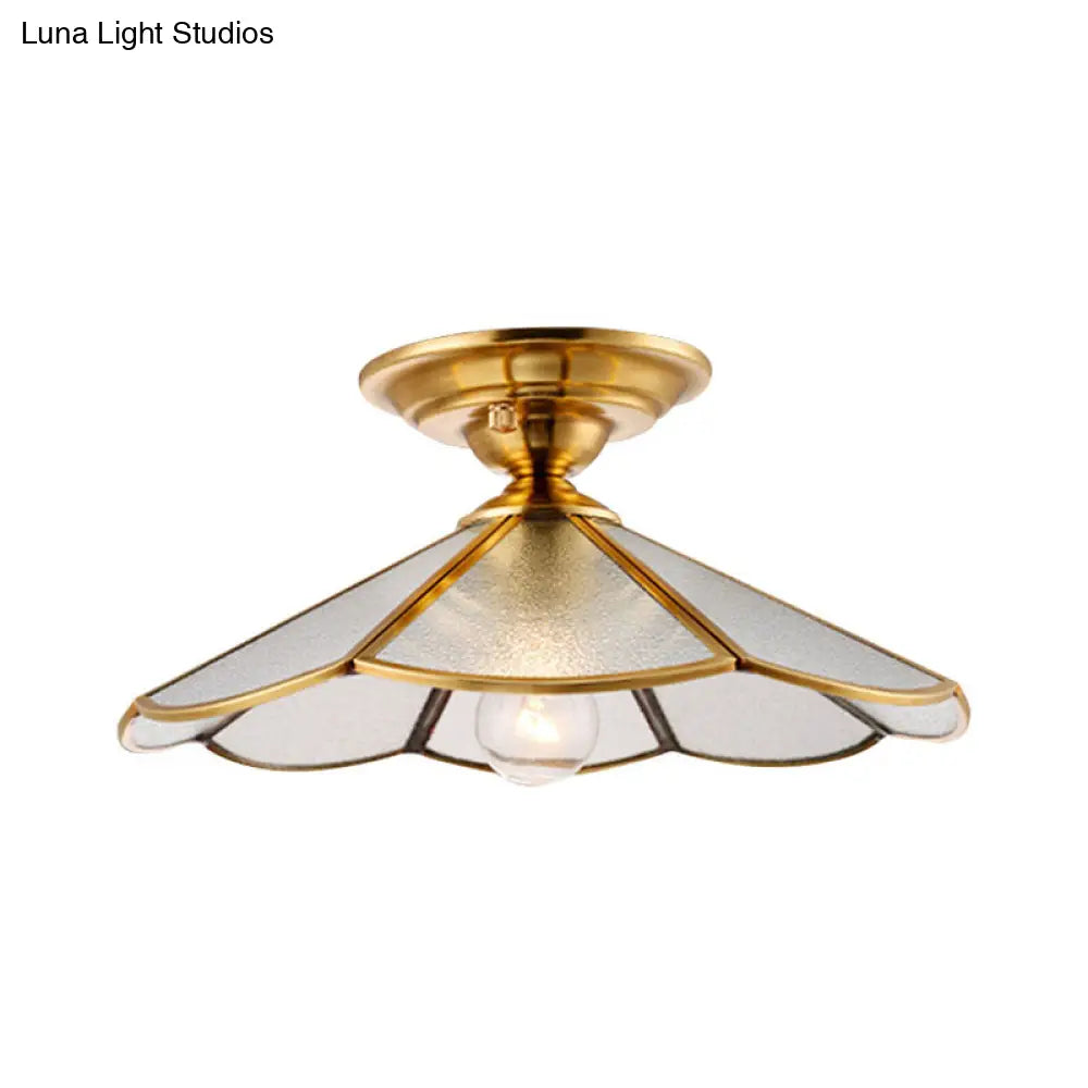 DecorBites™ DecorBites™ Industrial Brass Hammered Glass Semi Flush Ceiling Mount Light with Cone/Wide Flare Shade