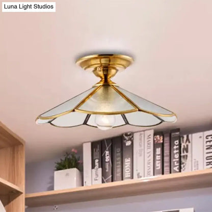 DecorBites™ DecorBites™ Industrial Brass Hammered Glass Semi Flush Ceiling Mount Light with Cone/Wide Flare Shade