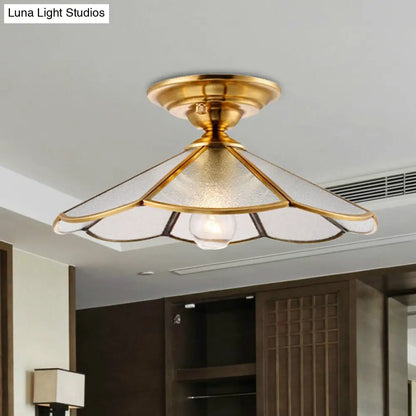DecorBites™ DecorBites™ Industrial Brass Hammered Glass Semi Flush Ceiling Mount Light with Cone/Wide Flare Shade