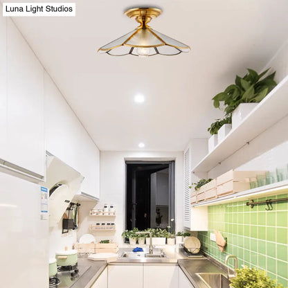 DecorBites™ DecorBites™ Industrial Brass Hammered Glass Semi Flush Ceiling Mount Light with Cone/Wide Flare Shade