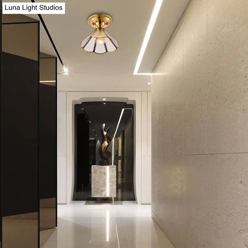 DecorBites™ DecorBites™ Industrial Brass Hammered Glass Semi Flush Ceiling Mount Light with Cone/Wide Flare Shade