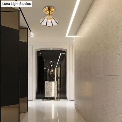 DecorBites™ DecorBites™ Industrial Brass Hammered Glass Semi Flush Ceiling Mount Light with Cone/Wide Flare Shade