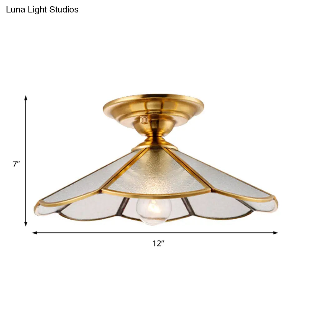 DecorBites™ DecorBites™ Industrial Brass Hammered Glass Semi Flush Ceiling Mount Light with Cone/Wide Flare Shade