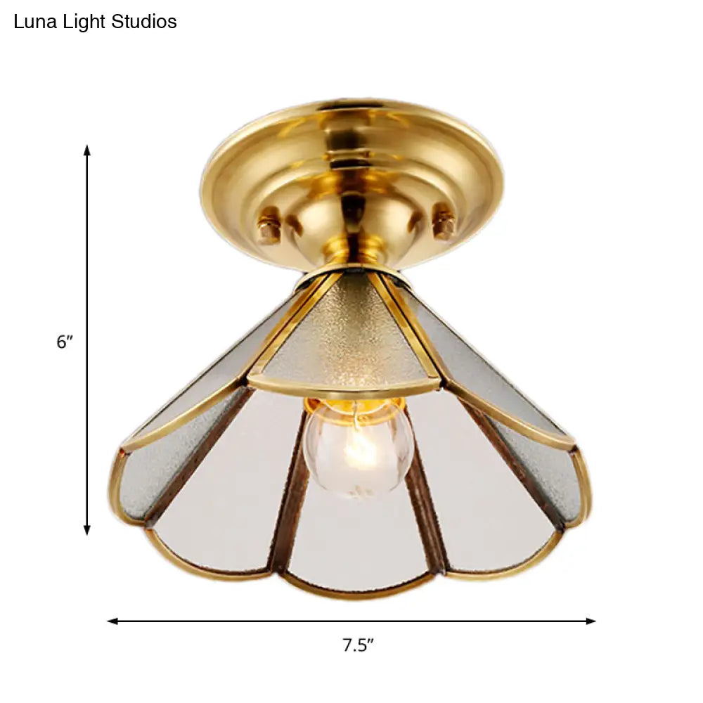 DecorBites™ DecorBites™ Industrial Brass Hammered Glass Semi Flush Ceiling Mount Light with Cone/Wide Flare Shade