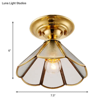 DecorBites™ DecorBites™ Industrial Brass Hammered Glass Semi Flush Ceiling Mount Light with Cone/Wide Flare Shade