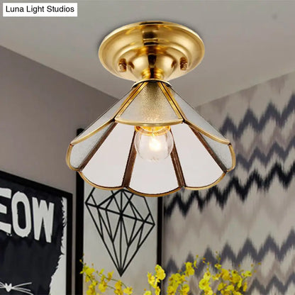 DecorBites™ DecorBites™ Industrial Brass Hammered Glass Semi Flush Ceiling Mount Light with Cone/Wide Flare Shade