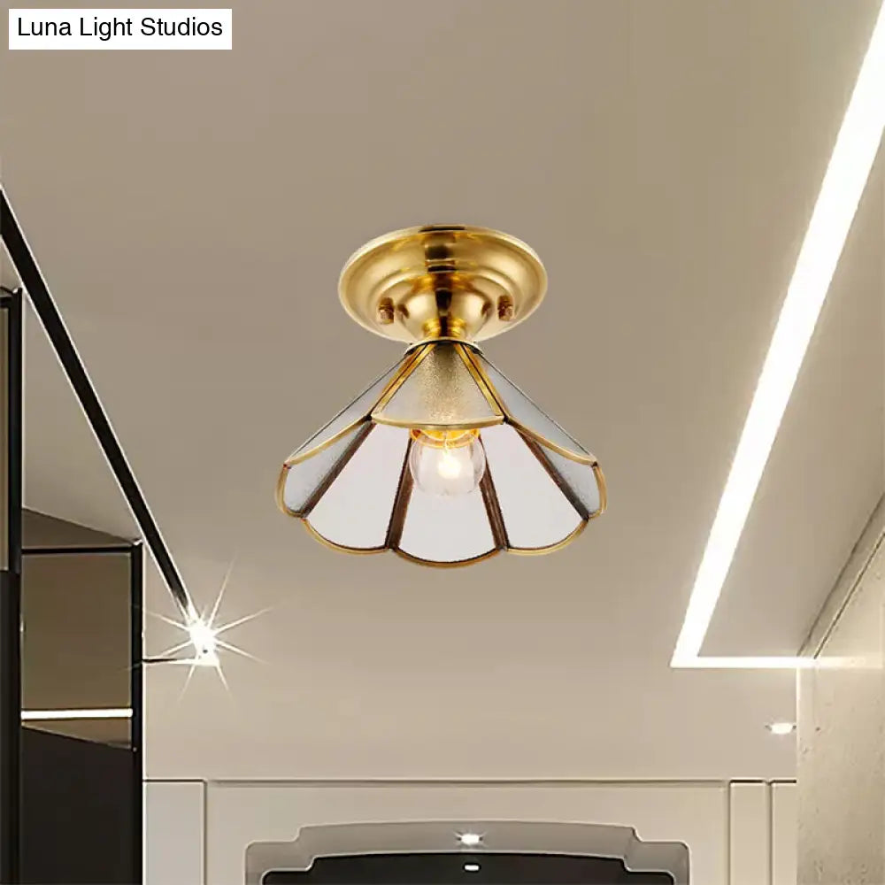 DecorBites™ DecorBites™ Industrial Brass Hammered Glass Semi Flush Ceiling Mount Light with Cone/Wide Flare Shade