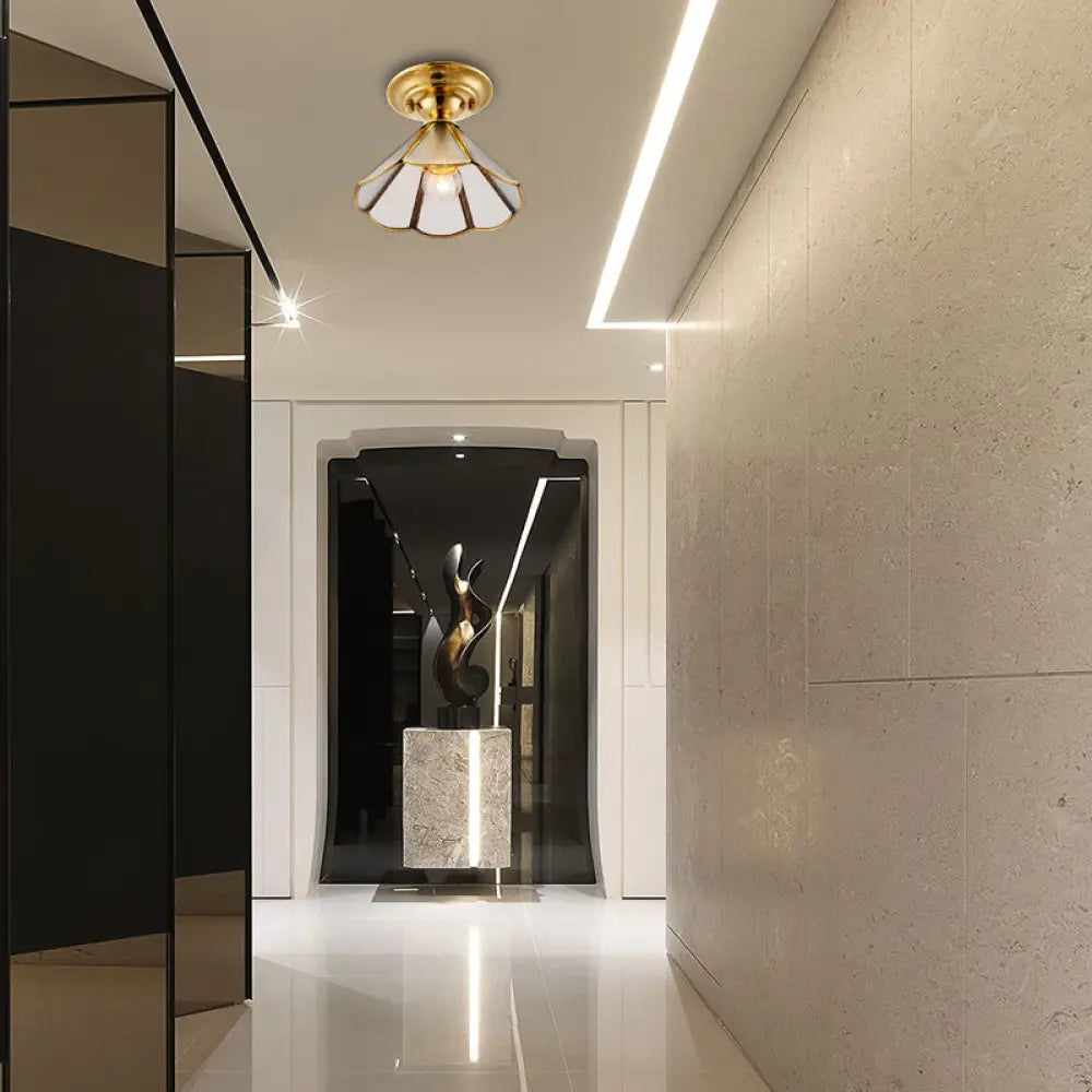 DecorBites™ DecorBites™ Industrial Brass Hammered Glass Semi Flush Ceiling Mount Light with Cone/Wide Flare Shade