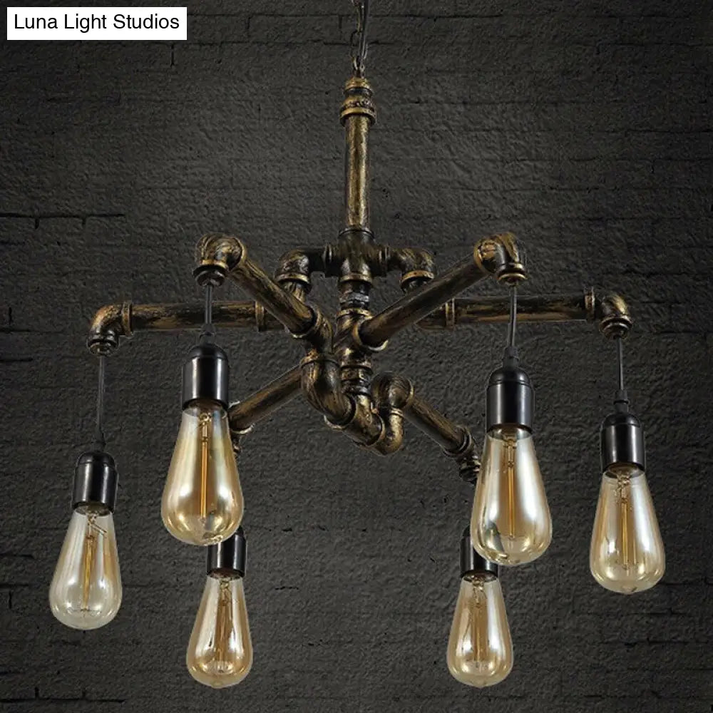 Industrial Brass Hanging Lamp Plumbing Pipe Chandelier Light Fixture - Iron Antique, 4/6 Bulb Design