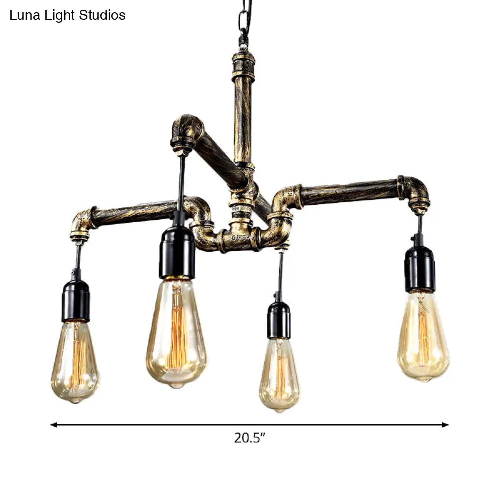 Industrial Brass Hanging Lamp Plumbing Pipe Chandelier Light Fixture - Iron Antique, 4/6 Bulb Design