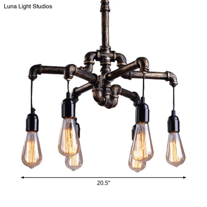Industrial Brass Hanging Lamp Plumbing Pipe Chandelier Light Fixture - Iron Antique, 4/6 Bulb Design