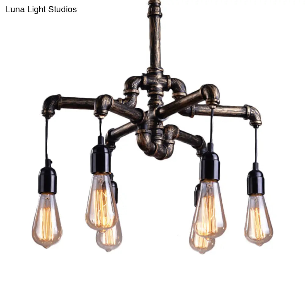 Industrial Brass Hanging Lamp Plumbing Pipe Chandelier Light Fixture - Iron Antique, 4/6 Bulb Design
