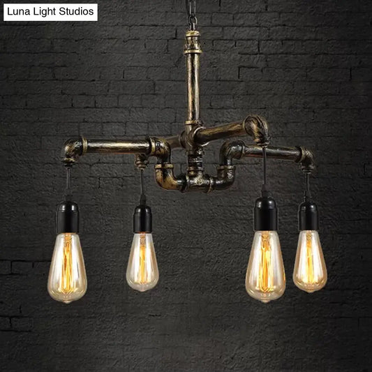 Industrial Brass Hanging Lamp Plumbing Pipe Chandelier Light Fixture - Iron Antique, 4/6 Bulb Design