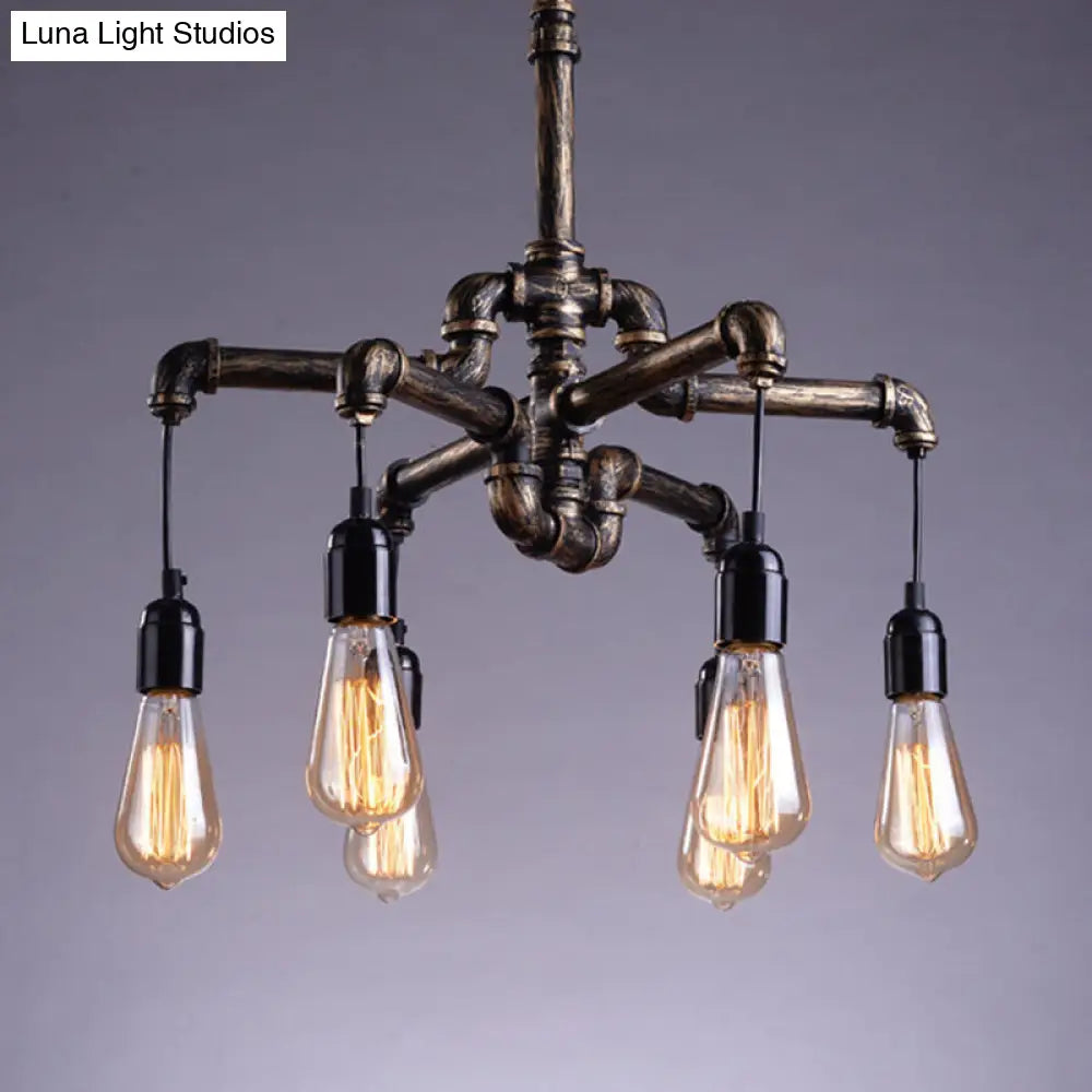 Industrial Brass Hanging Lamp Plumbing Pipe Chandelier Light Fixture - Iron Antique, 4/6 Bulb Design