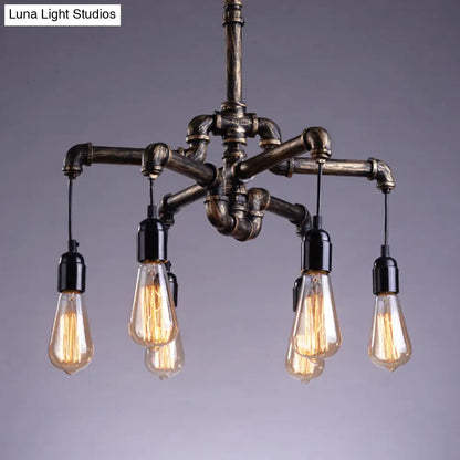Industrial Brass Hanging Lamp Plumbing Pipe Chandelier Light Fixture - Iron Antique, 4/6 Bulb Design