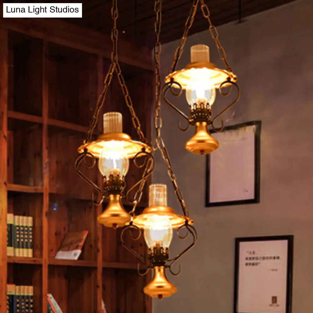 Industrial Brass Iron and Glass Lantern Ceiling Pendant - Single Light Bedroom Pendant