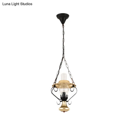 Industrial Brass Iron and Glass Lantern Ceiling Pendant - Single Light Bedroom Pendant