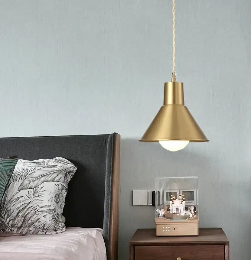 Industrial brass iron art led pendant light with brass conical shade and twisted cord perfect for kitchen decorbites decor