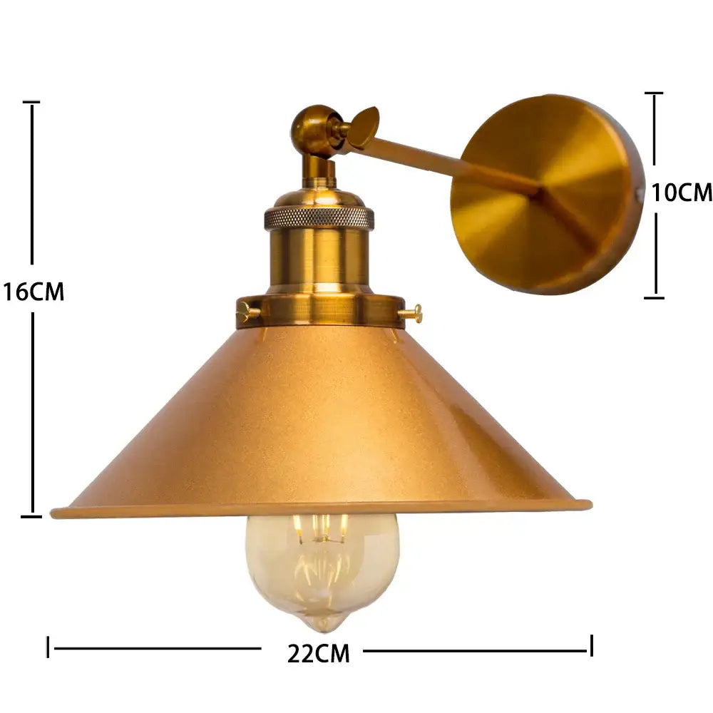 Industrial brass led wall lamps featuring conical shade and exposed edison bulb for bedroom sconce lighting