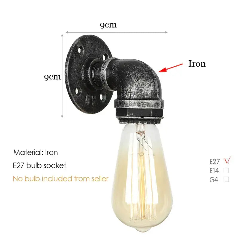 Industrial iron pipe wall sconce in black with vintage design and e27 bulb socket from decorbites industrial iron collection