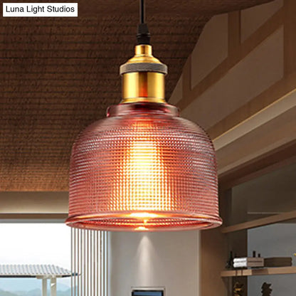 Industrial Brass Prismatic Glass Dome Pendant Light in Red/Bronze/Blue