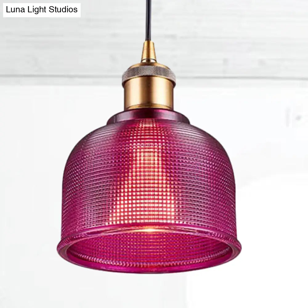 Industrial Brass Prismatic Glass Dome Pendant Light in Red/Bronze/Blue