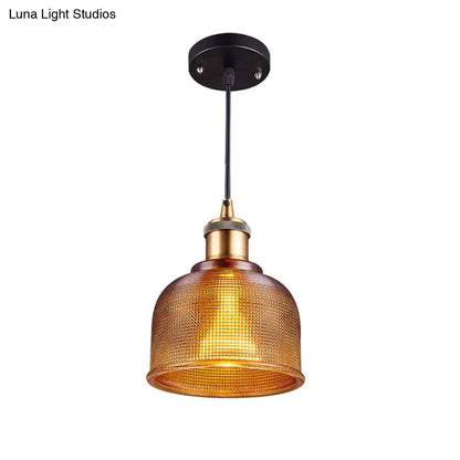 Industrial Brass Prismatic Glass Dome Pendant Light in Red/Bronze/Blue