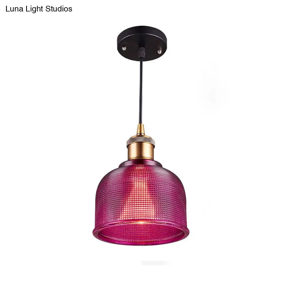 Industrial Brass Prismatic Glass Dome Pendant Light in Red/Bronze/Blue