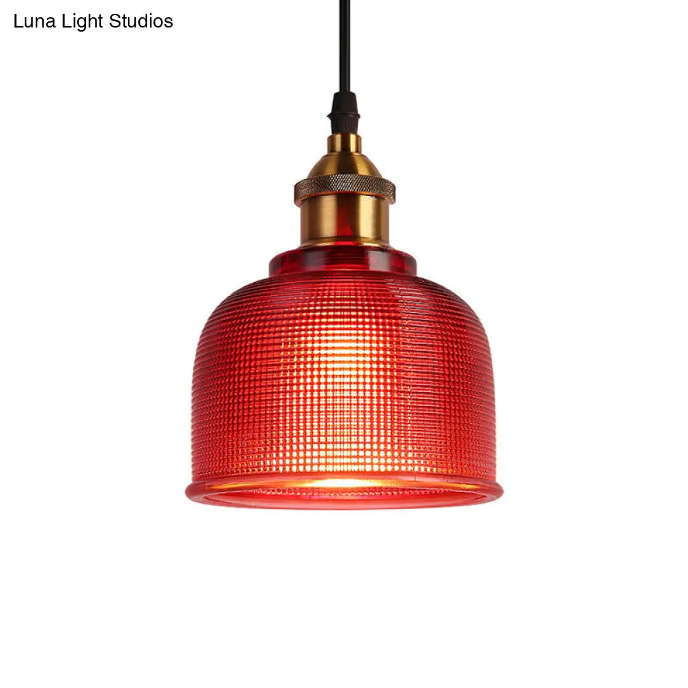 Industrial Brass Prismatic Glass Dome Pendant Light in Red/Bronze/Blue