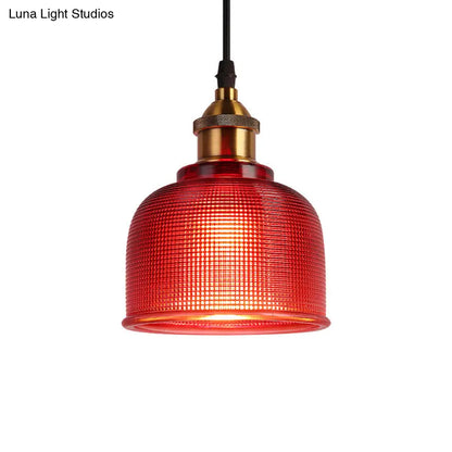 Industrial Brass Prismatic Glass Dome Pendant Light in Red/Bronze/Blue