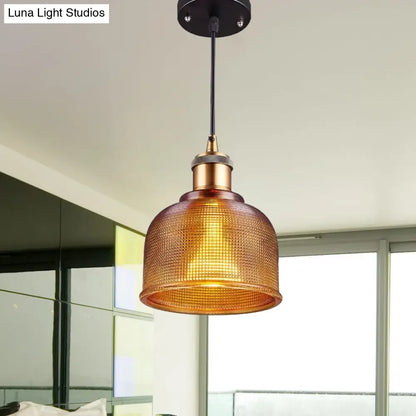 Industrial Brass Prismatic Glass Dome Pendant Light in Red/Bronze/Blue