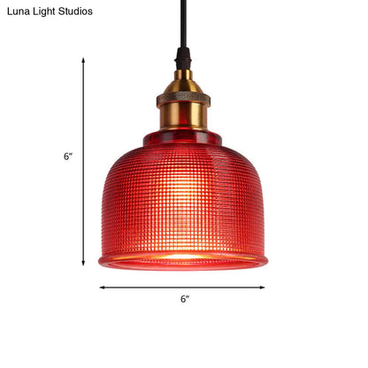 Industrial Brass Prismatic Glass Dome Pendant Light in Red/Bronze/Blue