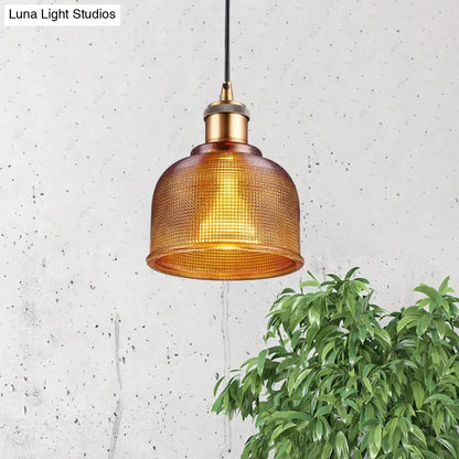 Industrial Brass Prismatic Glass Dome Pendant Light in Red/Bronze/Blue