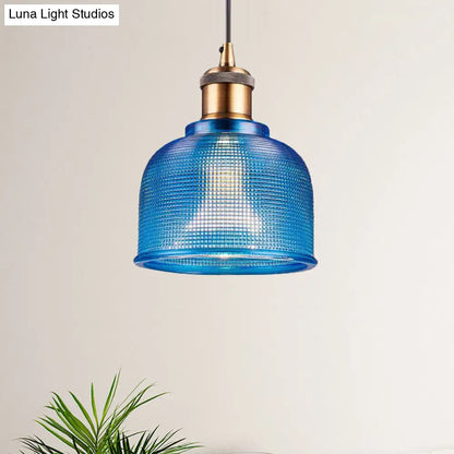 Industrial Brass Prismatic Glass Dome Pendant Light in Red/Bronze/Blue