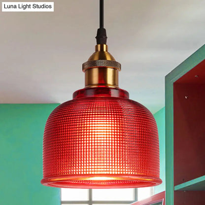 Industrial Brass Prismatic Glass Dome Pendant Light in Red/Bronze/Blue