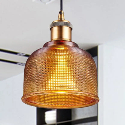 Industrial Brass Prismatic Glass Dome Pendant Light in Red/Bronze/Blue