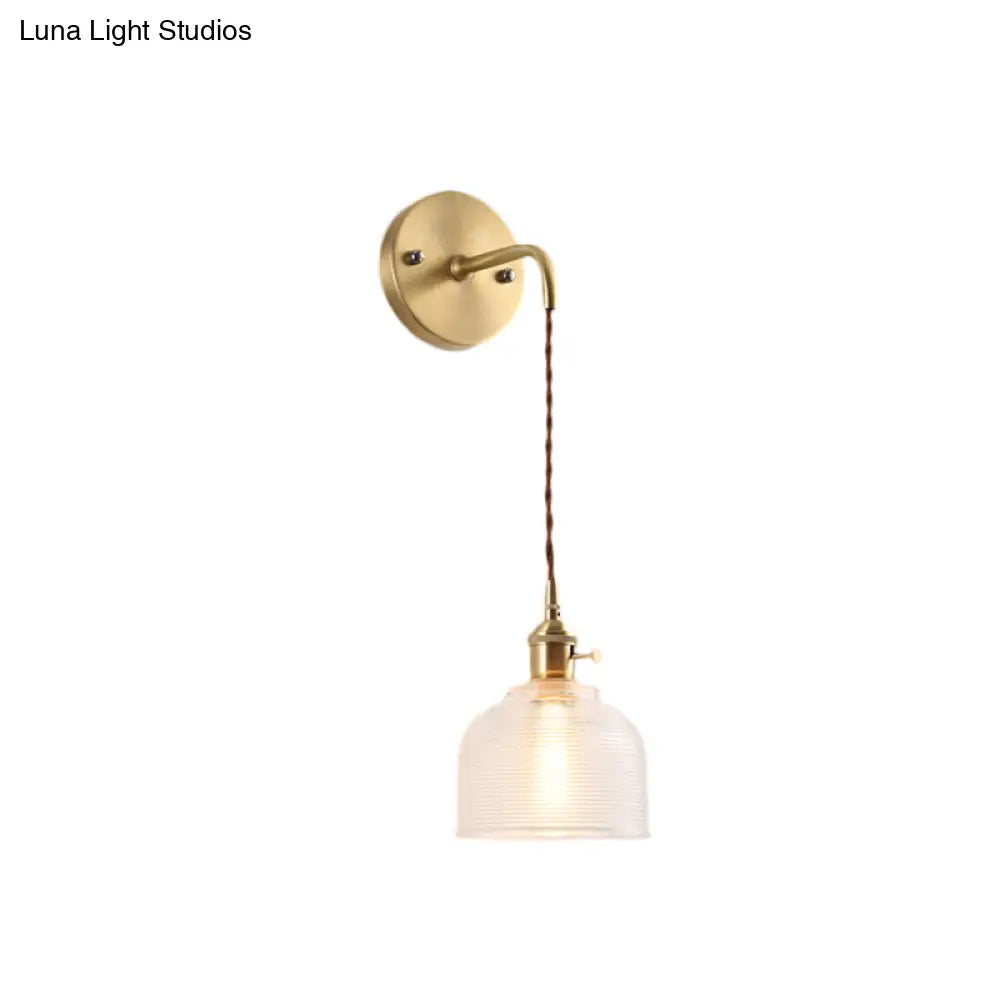 DecorBites™ Industrial Brass Sconce with Clear Textured Glass Dome - One Light Lighting Fixture