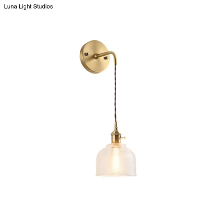 DecorBites™ Industrial Brass Sconce with Clear Textured Glass Dome - One Light Lighting Fixture