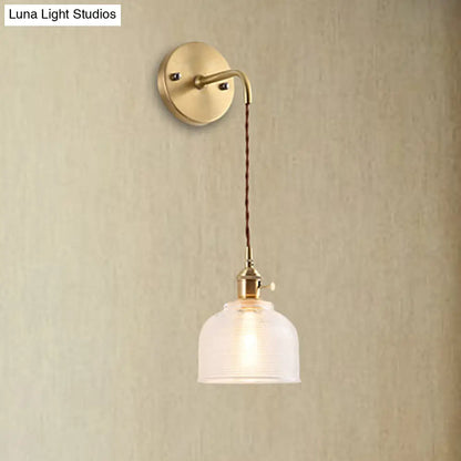 DecorBites™ Industrial Brass Sconce with Clear Textured Glass Dome - One Light Lighting Fixture