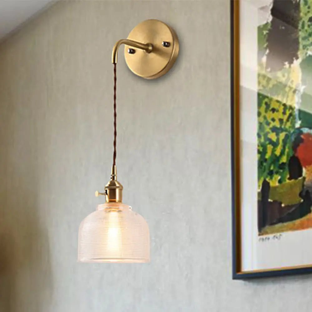 DecorBites™ Industrial Brass Sconce with Clear Textured Glass Dome - One Light Lighting Fixture