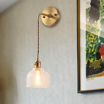 DecorBites™ Industrial Brass Sconce with Clear Textured Glass Dome - One Light Lighting Fixture
