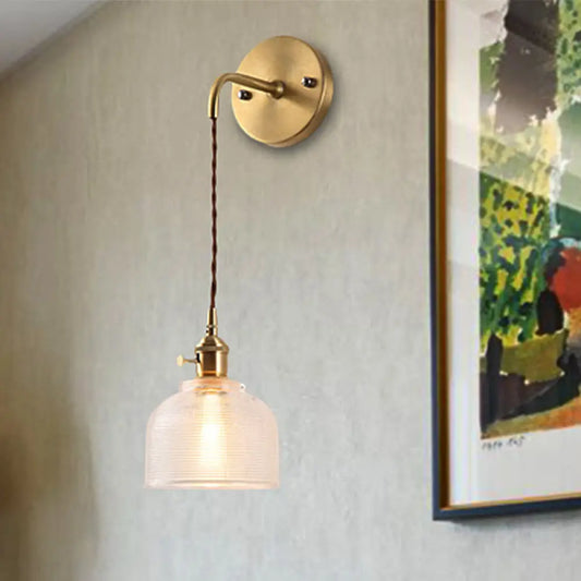 DecorBites™ Industrial Brass Sconce with Clear Textured Glass Dome - One Light Lighting Fixture