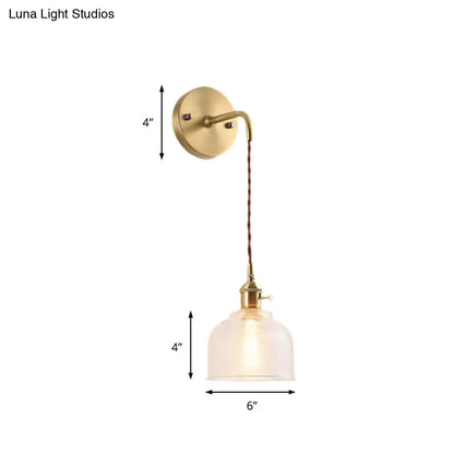 DecorBites™ Industrial Brass Sconce with Clear Textured Glass Dome - One Light Lighting Fixture