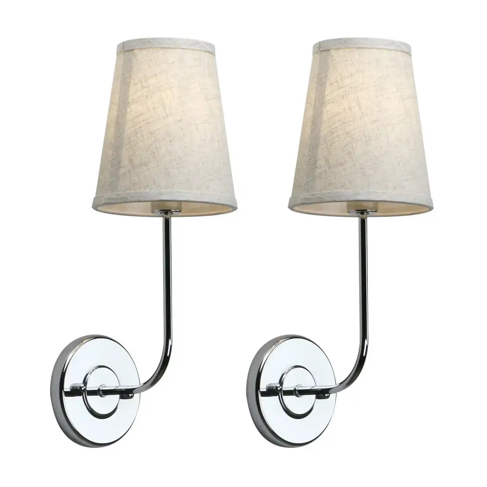 Pair of chrome-finished industrial wall lamps with beige linen shades for bedroom decorbites industrial wall lamp set