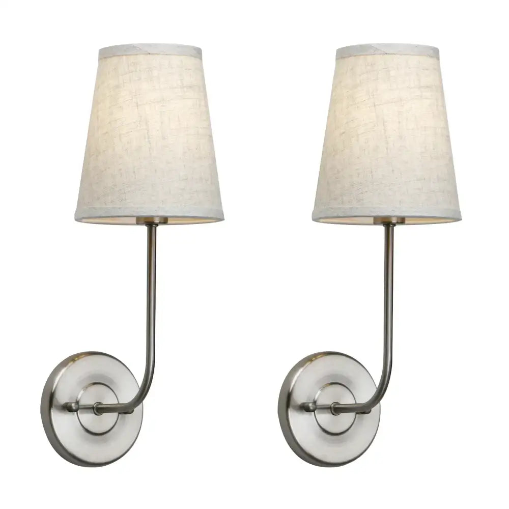 Pair of brushed nickel industrial wall lamps with off-white linen shades for bedroom decorbites industrial wall lamp set of 2