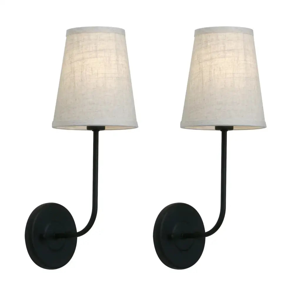 Pair of black wrought iron industrial wall lamps with off-white linen shades for bedroom decorbites industrial wall lighting