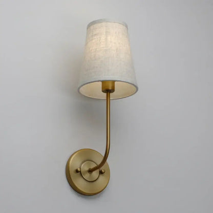 Brass-finished industrial wall lamps set of 2 with tapered off-white linen shades for bedroom decorbites industrial wall lamp